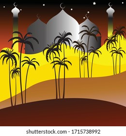 Illustration of Mosque grateful for the arrival of the Holy Month of Ramadan. Stock Vector, Dark Background