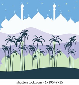 Illustration of Mosque grateful for the arrival of the Holy Month of Ramadan. Stock Vector, 
