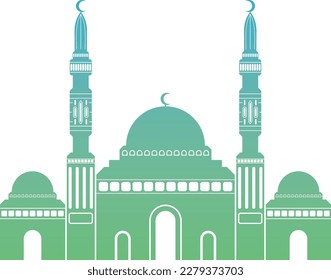 The illustration of a mosque with green color gradient.