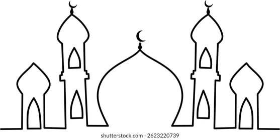 illustration of mosque line art with cuban motif and tower