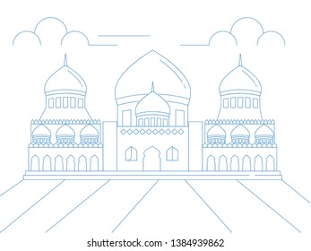 illustration of a Mosque in line style. Ramadan Kareem background. Ramadan Kareem celebration. - Vector