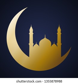 Illustration of a mosque and the moon.