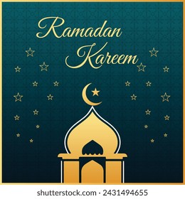 Illustration der Moschee und des Mondes. Nachts leuchtend. Willkommen im Ramadan.