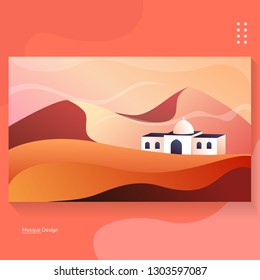 Illustration Mosque on Desert Background for Banner and Greeting Card Vector