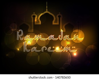 Ilustración de la mezquita sobre un brillante fondo abstracto para Ramadan Kareem.