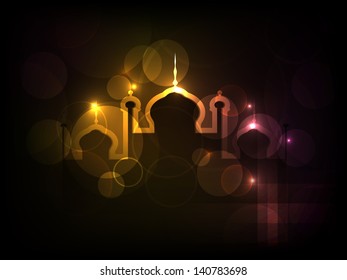 Illustration of Mosque on shiny abstract background for Ramadan Kareem.