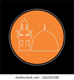 Illustration of mosque outline shape, black background, orange middle background.