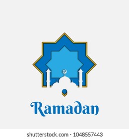 Illustration of mosque ramadan theme paper cut art