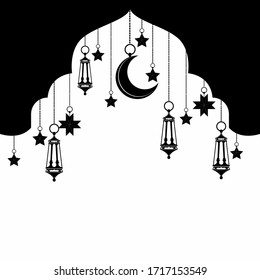 illustration of mosque silhouettes, and Islamic ornaments. the silhouette of the moon, stars and lanterns. additional to the design of the Ramadan kareem, Eid al-Fitr and Eid al-Adha. vector