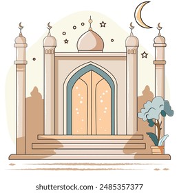 Ilustración de una mezquita con un estilo de diseño plano simple y minimalista