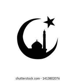 Illustration of mosques and moons and stars, suitable for the design of creative logos and icons of Eid
