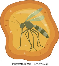 Illustration of Mosquito in yellow amber fossil