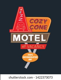 Illustration of motel signboard with neon lights for t-shirt design.