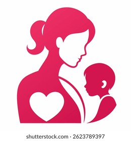 Ilustração das silhuetas da mãe e do bebê. Cartão de Feliz Dia das Mães. Ilustração vetor. isolado no fundo branco.