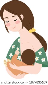 Illustration of mother breastfeeding her baby with love. Cute vector illustrations great for posters, greeting cards, prints, social media and more