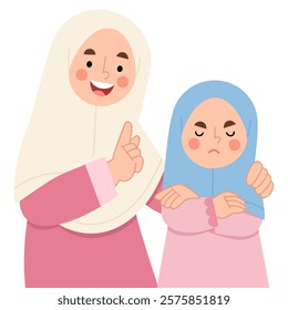 Illustration of a mother calming down an angry daughter