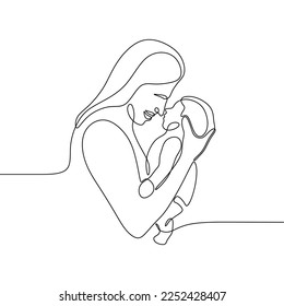 illustration mother and child continuous drawing single line art
