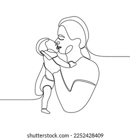 illustration mother and child continuous drawing single line art