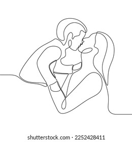 illustration mother and child continuous drawing single line art