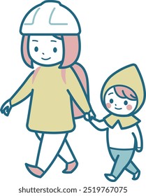 Illustration of a mother and child evacuating