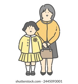 Illustration of a mother and child in formal clothes (entrance ceremony, graduation ceremony, entrance ceremony, graduation ceremony)