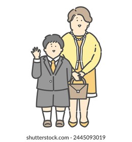 Illustration of a mother and child in formal clothes (entrance ceremony, graduation ceremony, entrance ceremony, graduation ceremony)