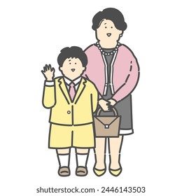 Illustration of a mother and child in formal clothes (entrance ceremony, graduation ceremony, entrance ceremony, graduation ceremony)