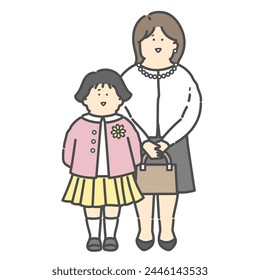 Illustration of a mother and child in formal clothes (entrance ceremony, graduation ceremony, entrance ceremony, graduation ceremony)