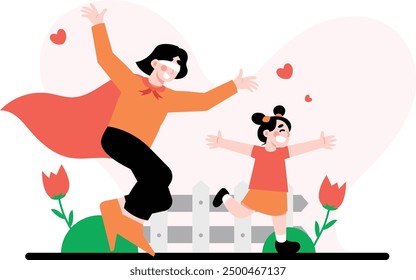 Illustration of mother and child playing chase. Vector illustration of a special Mother's Day event with family harmony and warmth. vector flat design