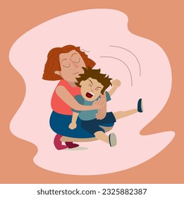 Illustration of a mother containing the crisis of her autistic son.