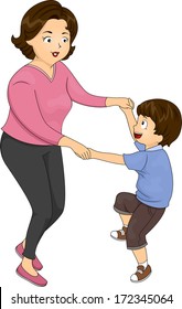 Illustration of a Mother Dancing with Her Son