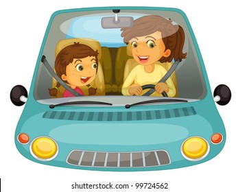 Illustration of mother and daughter driving