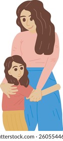 Illustration of Mother and Daughter Embracing