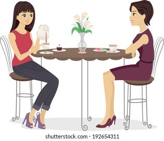 Illustration of a Mother and Daughter Having Tea Together