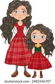 Illustration of a mother and daughter in matching outfits