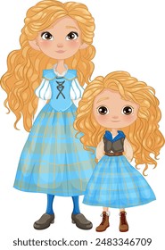 Illustration of a mother and daughter in matching outfits