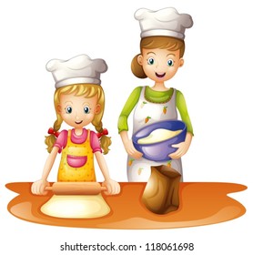 illustration of a mother and a daughter on a white background