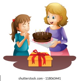 illustration of a mother and a daughter on a white background