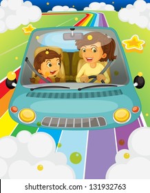 Illustration of a mother driving with her daughter
