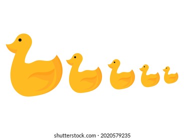illustration of a mother duck and chicks lining up, with a bright mix of yellow and orange