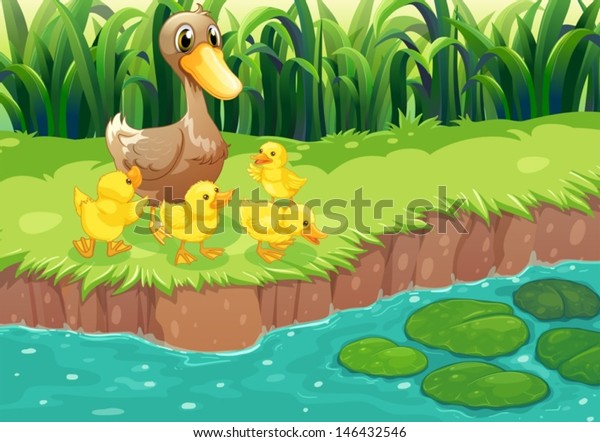 Illustration Mother Duck Her Ducklings River Stock Vector (Royalty Free ...