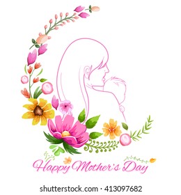 illustration of mother embracing child in Mother's Day Card