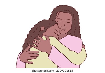 Illustration of a mother embracing her child.  