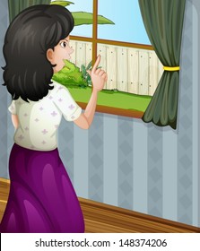Illustration of a mother facing the window
