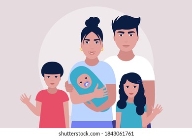 Illustration Mother Father Children Family Concept Stock Vector ...