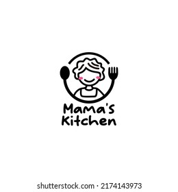 Illustration Of Mother With A Fork And Spoon, Vector Line Icon Logo Template