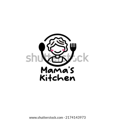 illustration of mother with a fork and spoon, vector line icon logo template