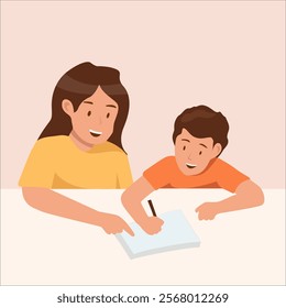 illustration of mother helping child learn