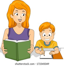 Illustration Mother Helping Her Son His Stock Vector (Royalty Free ...