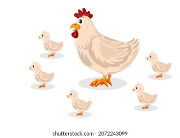 Illustration of a Mother Hen with Her Chicks isolated on white background